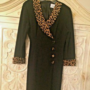 Mint Vintage D.J. Summers Black Knit Dress Velvet Accents Animal Print 14 $399